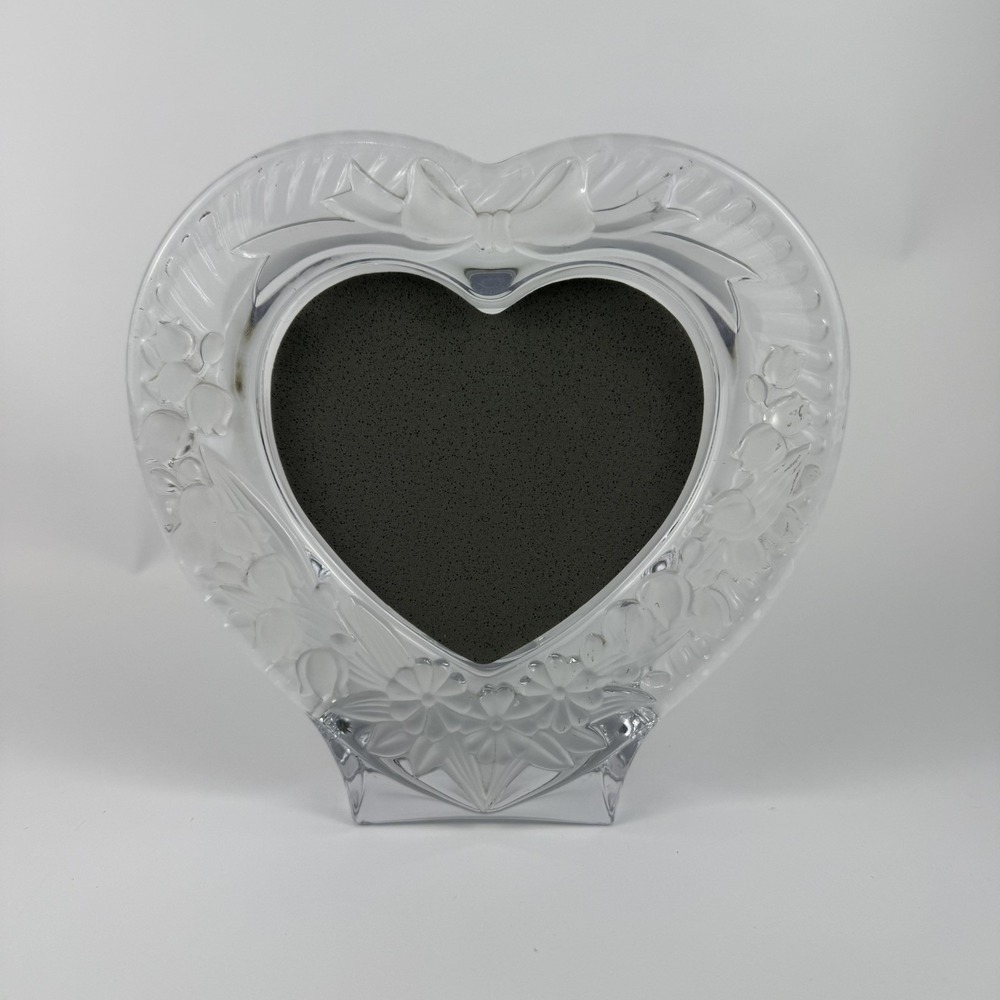 Vintage Studio Nova Japan Clear Frosted Glass Heart Picture Frame Floral Bow